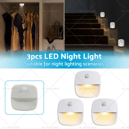 3 PCS Cordless Battery-Powered LED Night Light Motion Sensor Light-Warm White