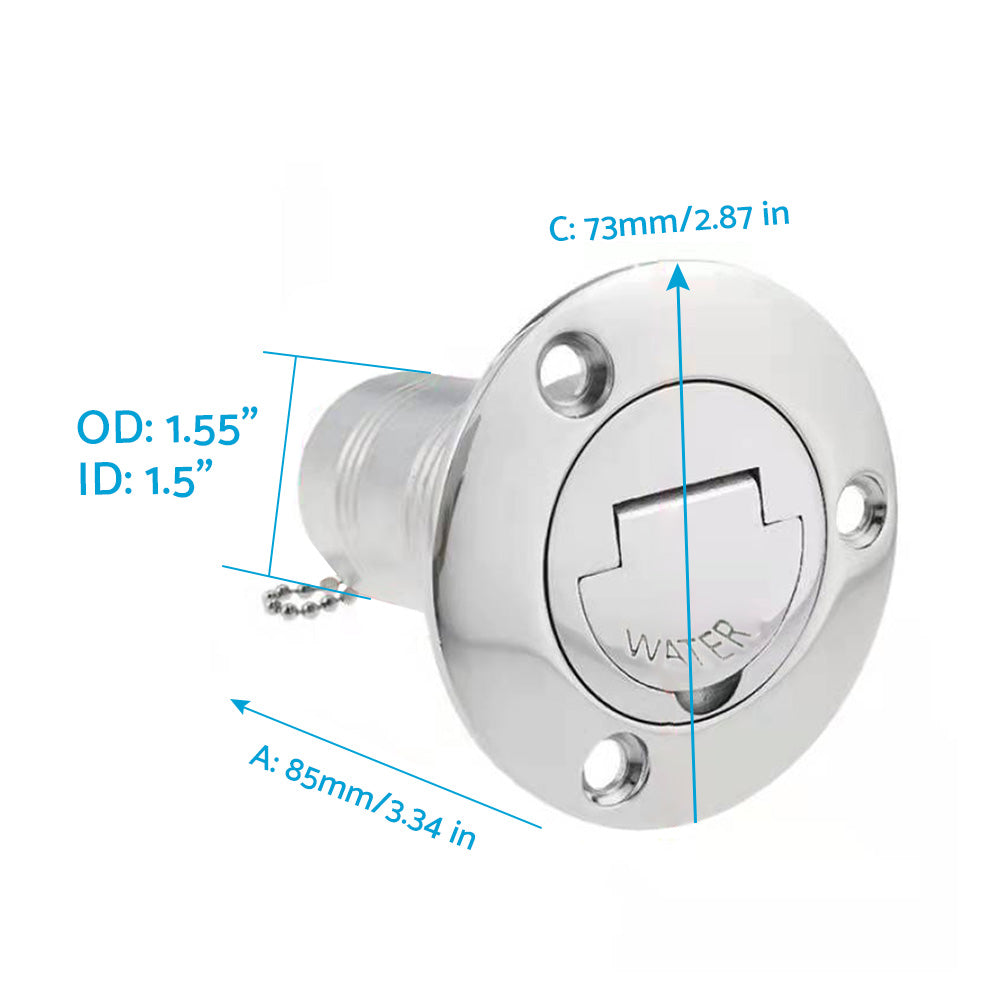 Keyless Water Deck Fill/Filler 1.5" Polished 316 Stainless Steel Suitable For Marine Boat