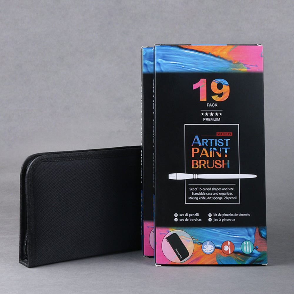 Artist Paint Brush Set 19x Suitable For Watercolour, Acrylic, and Oil Painting with Sponge Brushes