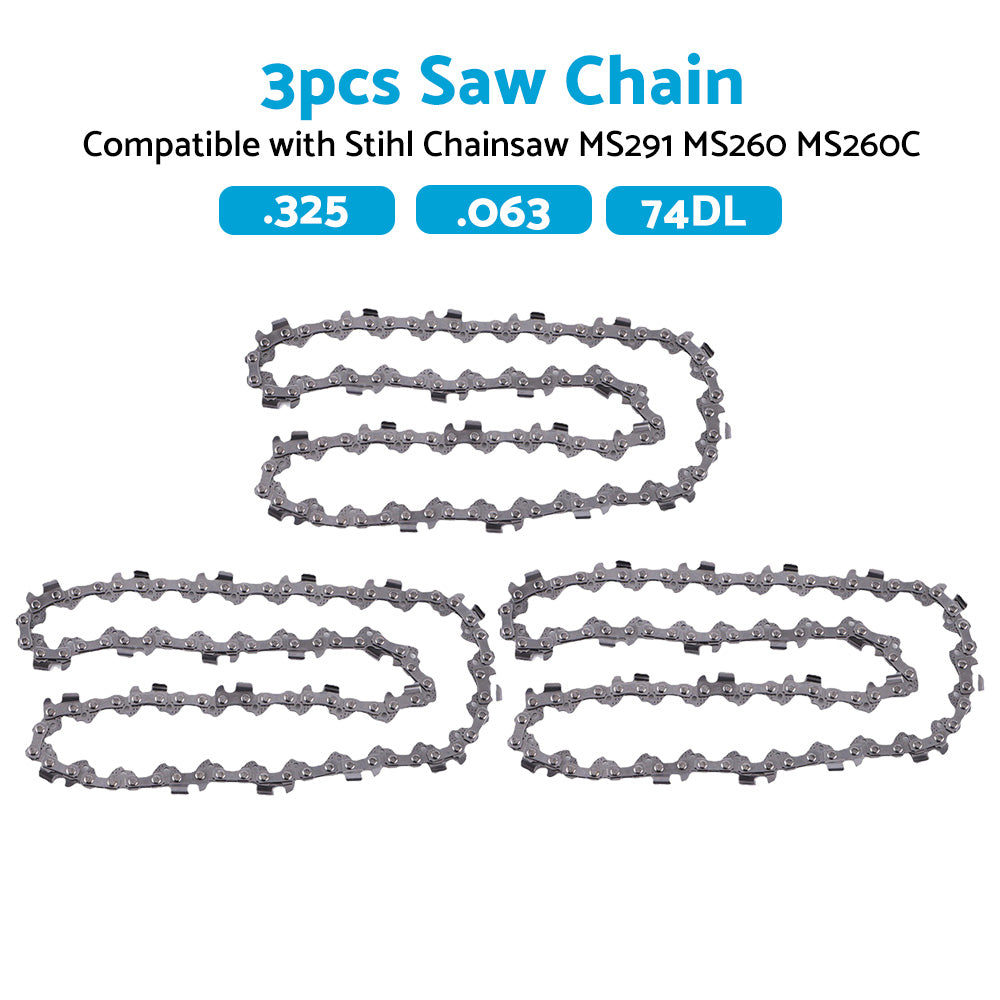 {{ 3PCS Chainsaw Chain 74DL 325. 063 Semi Chisel Suitable for 18 inch Stihl MS291 MS260 }} - Buy Car Parts Online at {{ Kaka Auto Parts }}.