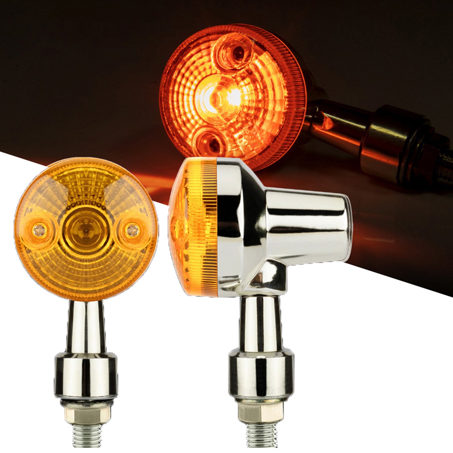 4x Chrome Motorcycle Turn Signal Lights Amber Indicators Blinker Universal Bulb