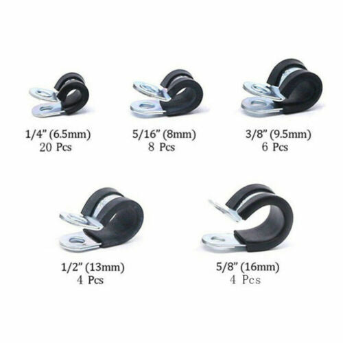 {{ 42pcs Rubber Lined Steel P Clips - Brake Pipe Tube Cable Wire Mounting Bracket }} - Buy Car Parts Online at {{ Kaka Auto Parts }}.