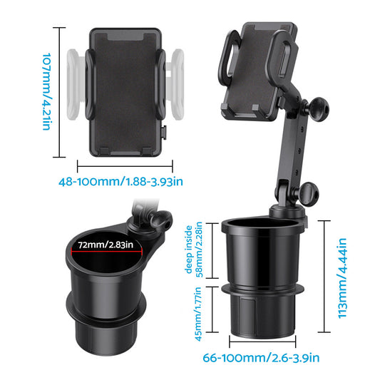 2-in-1 Universal Car Cup Holder Phone & GPS Mount Suitable For Adjustable 360° Angle