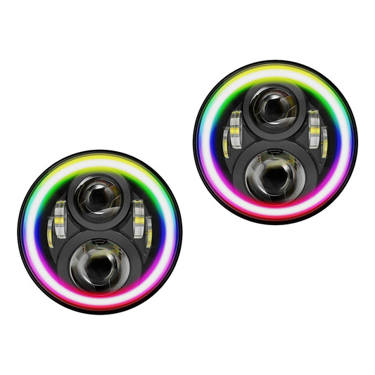 RGB Halo 7-Inch LED Projector Headlights Hi/Lo Beam DRL Suitable For Jeep GQ