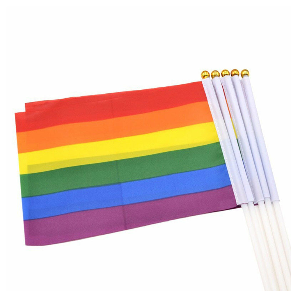 100x Small Rainbow Pride Flags Suitable For Gay, Lesbian & LGBT ¨C 14x21cm Mini Hand Waving Flags