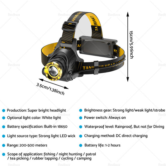 USB-Rechargeable LED Headlamp Flashlight Torch Suitable For Outdoor and Camping, 12,000,000lm