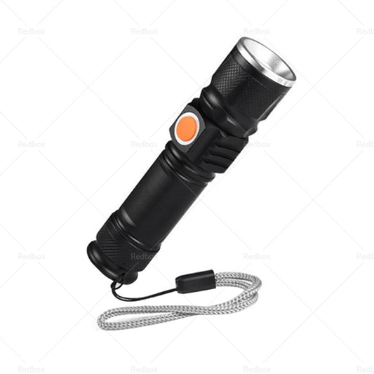 1x Black USB Rechargeable LED Flashlight Torch Suitable For Outdoor Use, Waterproof