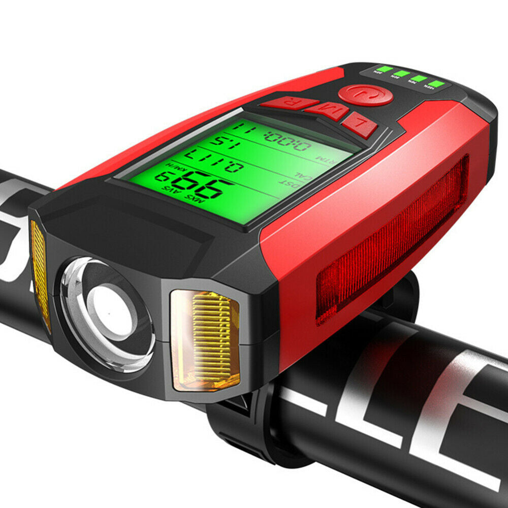 {{ USB Rechargeable LED Bicycle Headlight w/Horn Speedometer Bike Front Head Light }} - Buy Car Parts Online at {{ Kaka Auto Parts }}.