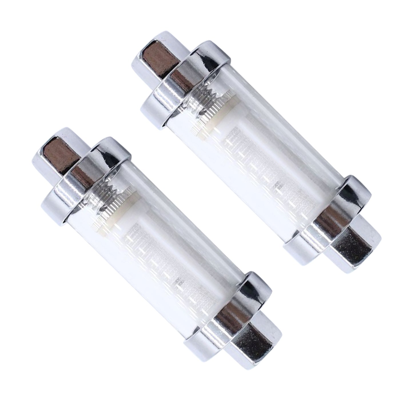 2x Reusable Washable Chrome Glass Inline Fuel Filter Suitable For 1/4 Inch, 5/16 Inch & 3/8 Inch Fuel Lines