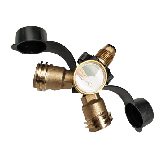 LPG Bottle POL Dual Outlet Adapter inch Y inch Configuration with Gas Level Gauge