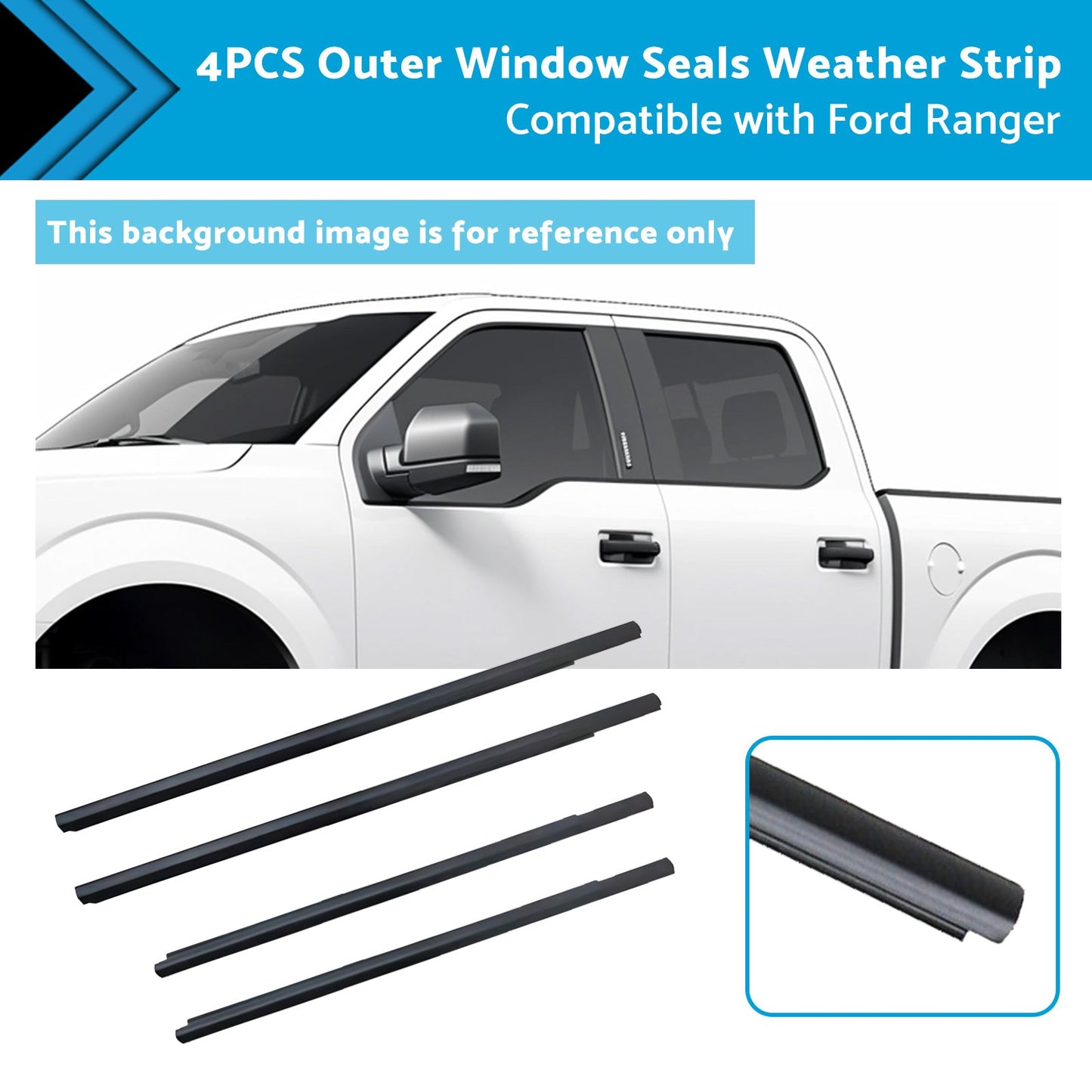 4x Outer Door Window Rubber Seals Suitable for 12-21 Ford Ranger PX XLT