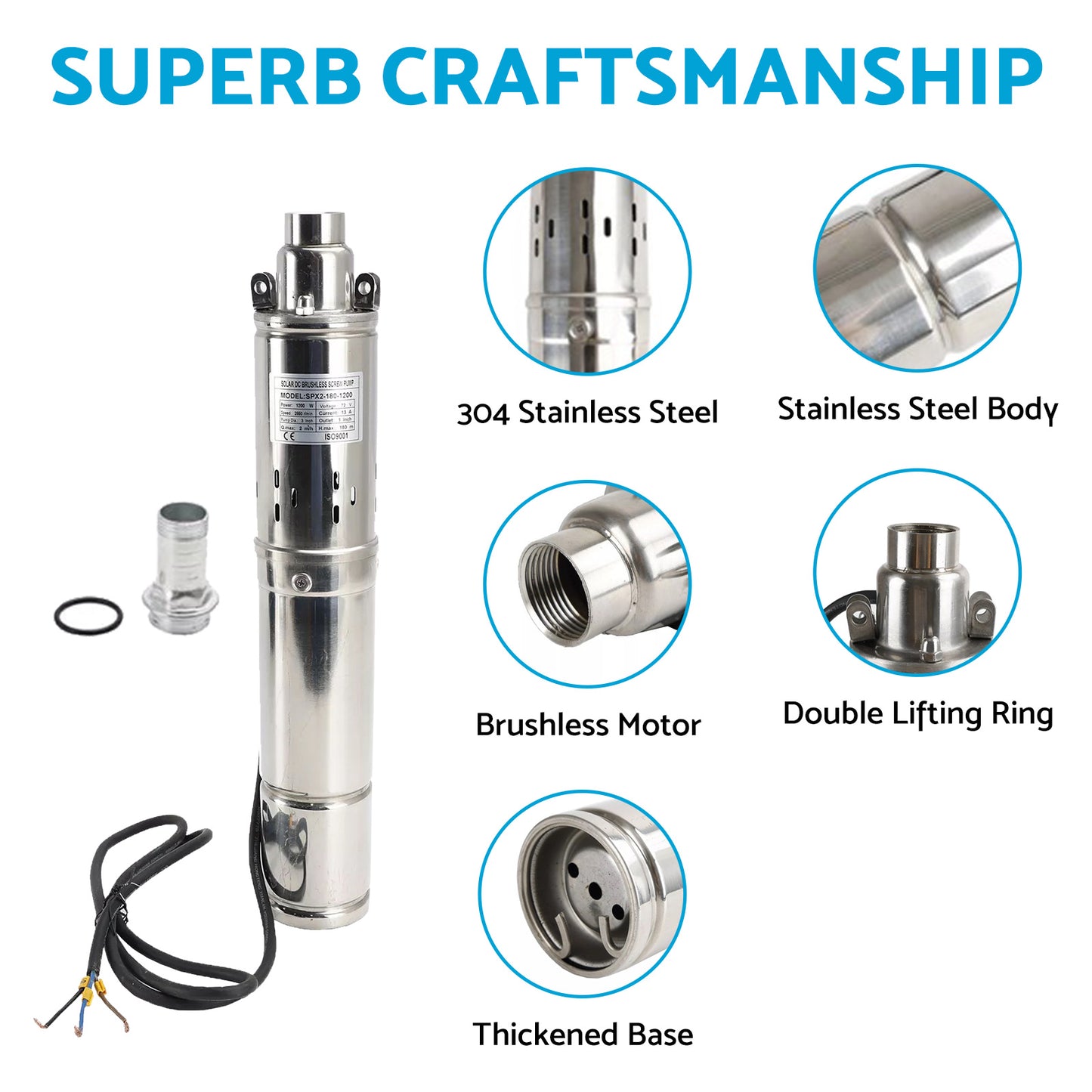 {{ 3in Deep Well Solar Bore Pump 48V 750W Submersible MPPT Screw Pump 140M }} - Buy Car Parts Online at {{ Kaka Auto Parts }}.