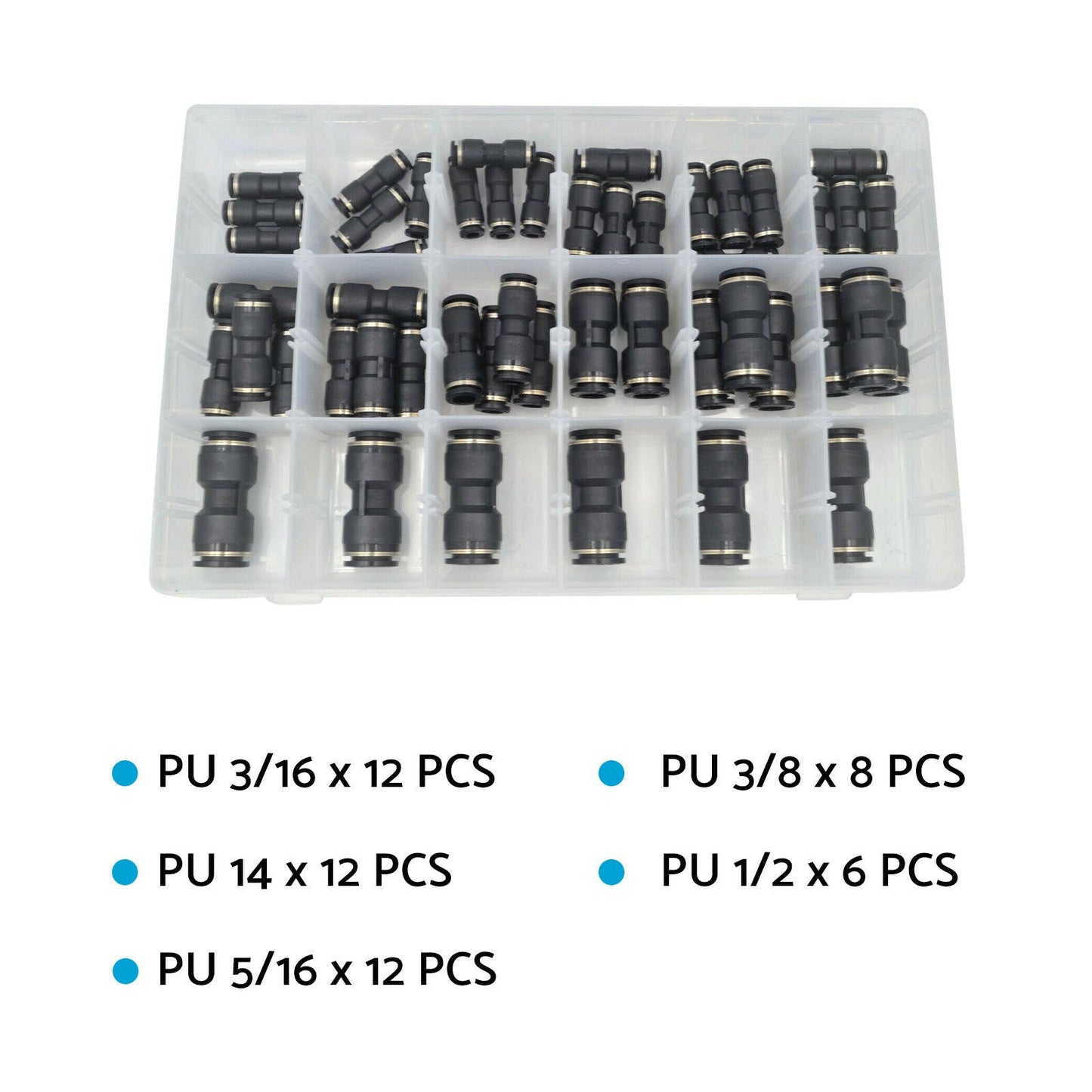 Pneumatic Push In Air Line Hose Quick Connect Kit 50x Suitable For Imperial Nylon Tubing