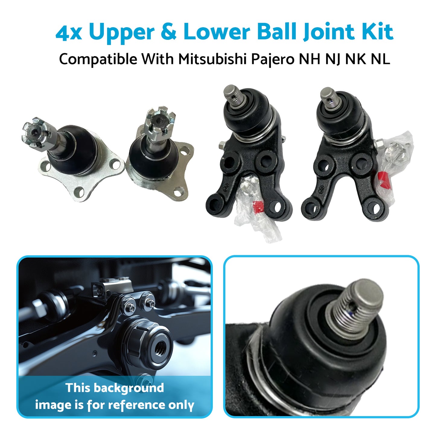{{ 4x Upper & Lower Ball Joint Kit Suitable for Mitsubishi Pajero NH NJ NK NL 91-00 }} - Buy Car Parts Online at {{ Kaka Auto Parts }}.