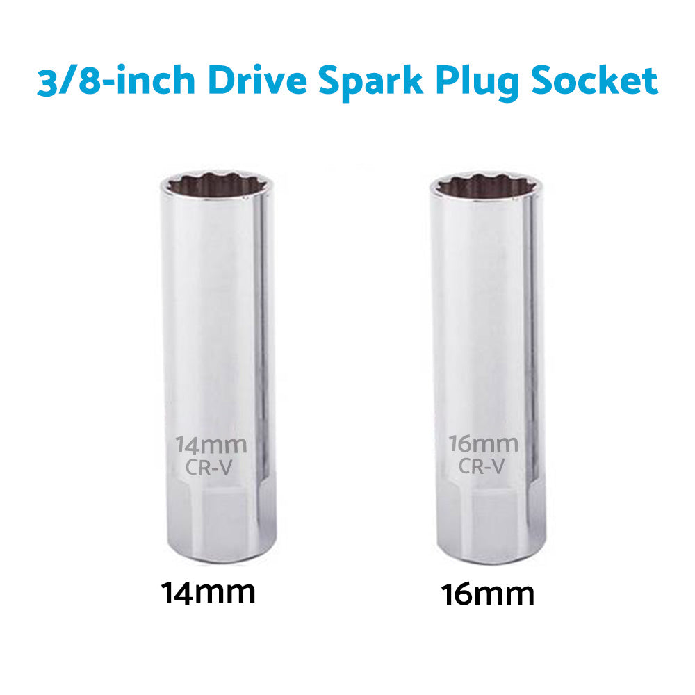 14mm and 16mm 12 Point Deep Thin Wall Spark Plug Socket 3/8 Inch Drive Suitable For Auto Car Removal