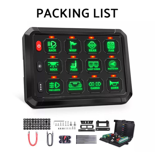 12 Gang RGB Switch Panel Kit With Labels Suitable For Universal Offroad Vehicles