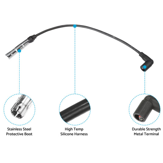 4x 7mm Ignition Spark Plug Wires Suitable For VW Beetle / Golf / Jetta 2.0L L4 1998-2015