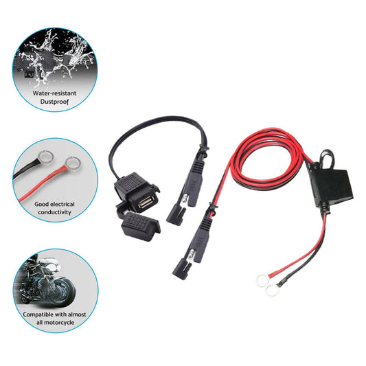 2x SAE to USB Charger Cable Adapter Waterproof Suitable For Motorcycle GPS Phone