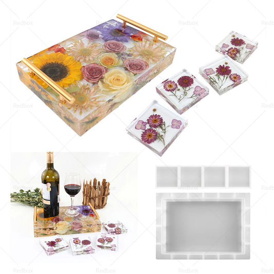 Silicone Epoxy Resin Casting Tray Mold 13. 5 inch Deep Rectangle Mold4 Coaster Mold