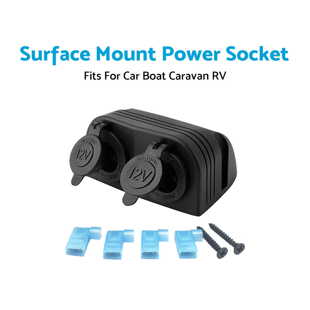 12V-24V Dual Port Surface Mount Cigarette Lighter Suitable for Car Boat Caravan RV