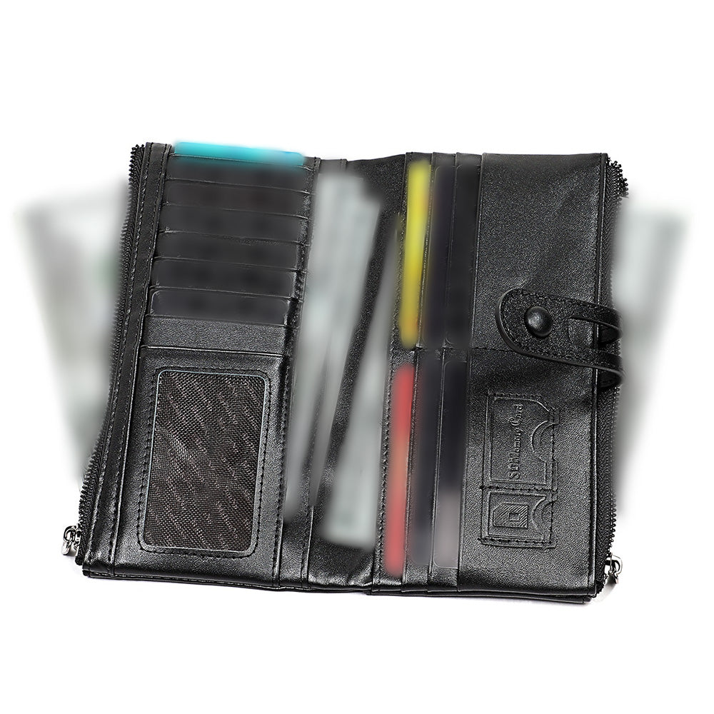 Leather Wallet Unisex Zip-Around Card Coin Holder Brown Black Red