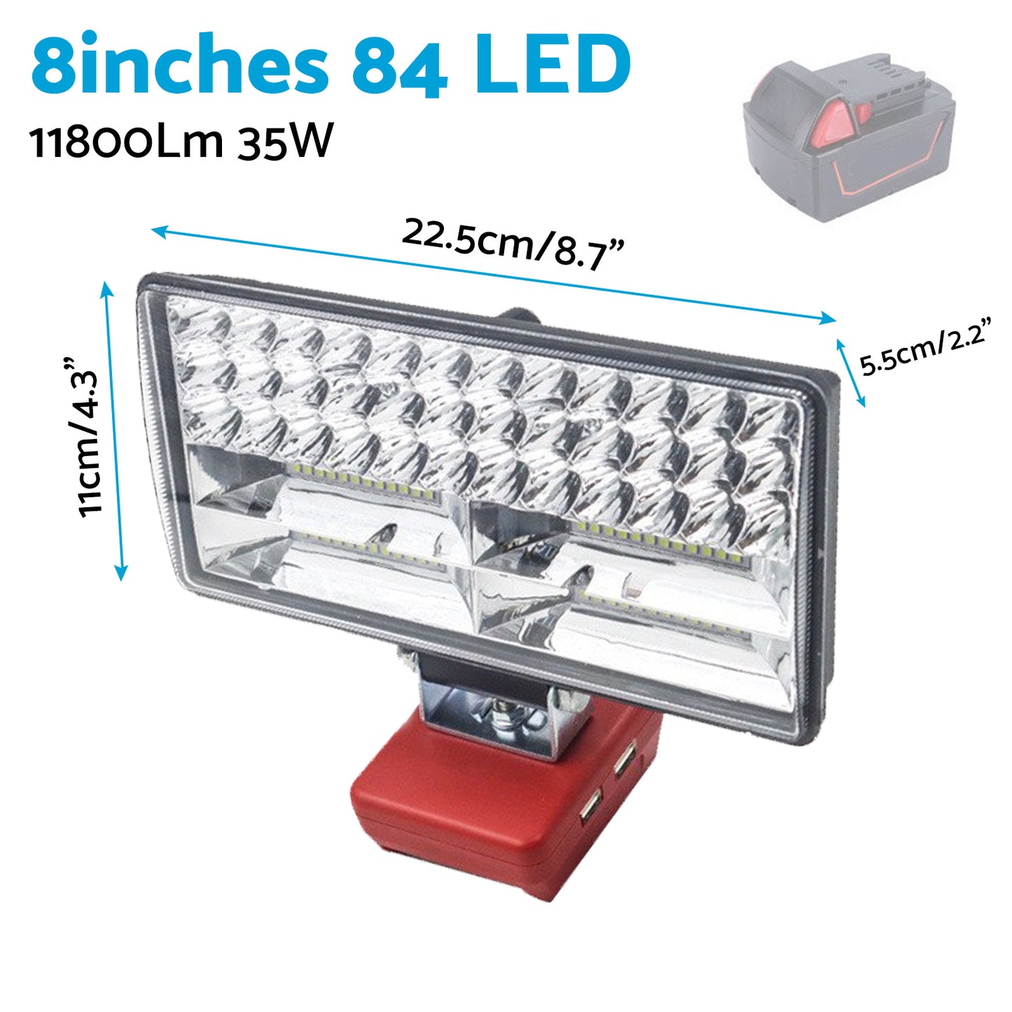 8in Wireless LED Work Light Torch Suitable For Milwaukee 18V Li-ion Battery