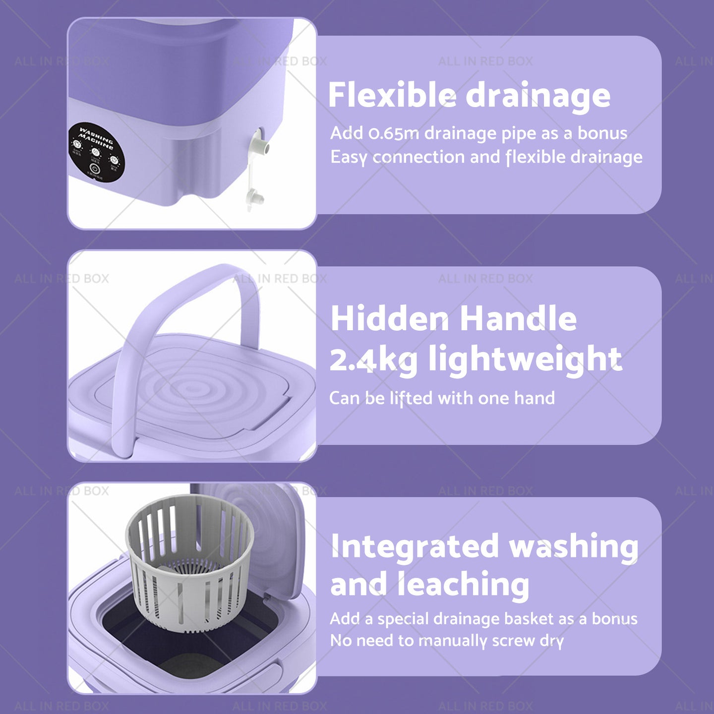 {{ 8L Foldable Washing Machine Portable 3 Modes Deep Cleaning Automatic Washer 240V }} - Buy Car Parts Online at {{ Kaka Auto Parts }}.