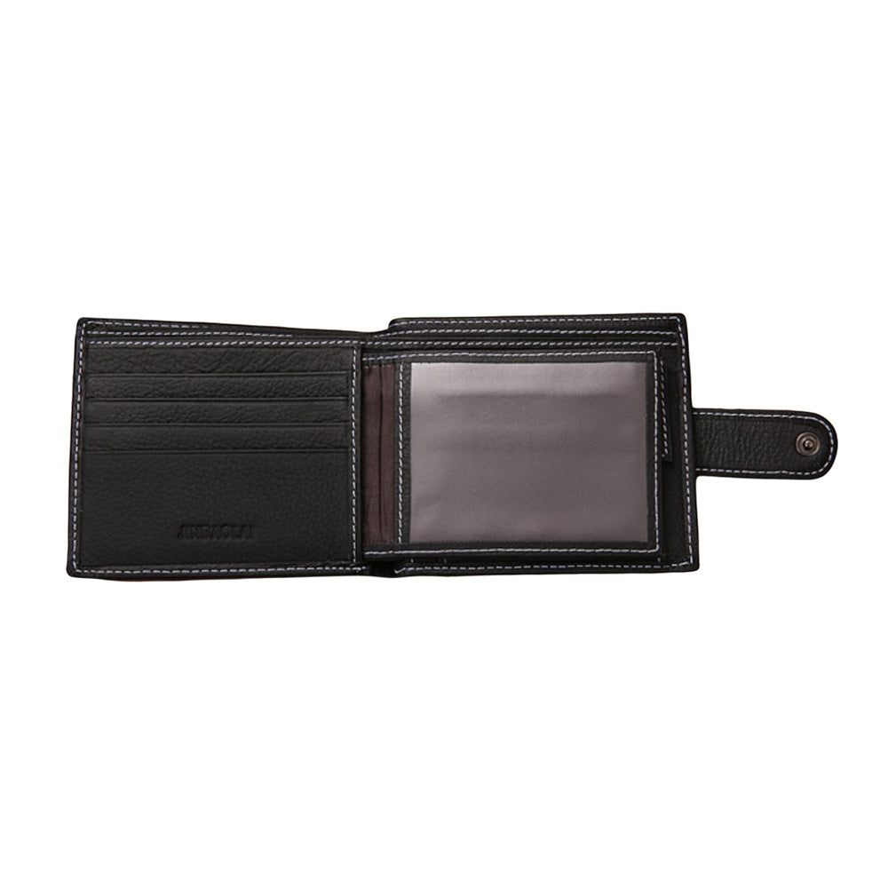 Mens Wallet Black Bi Fold with Top Layer Cowhide Leather Card Slots Coin Pocket