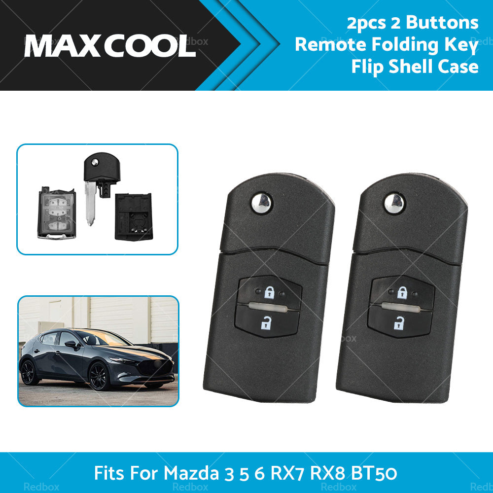 {{ 2Pcs x2 Button Remote Flip Key Car Shell Case Cover For Mazda 3 5 6 RX7 RX8 BT50 }} - Buy Car Parts Online at {{ Kaka Auto Parts }}.