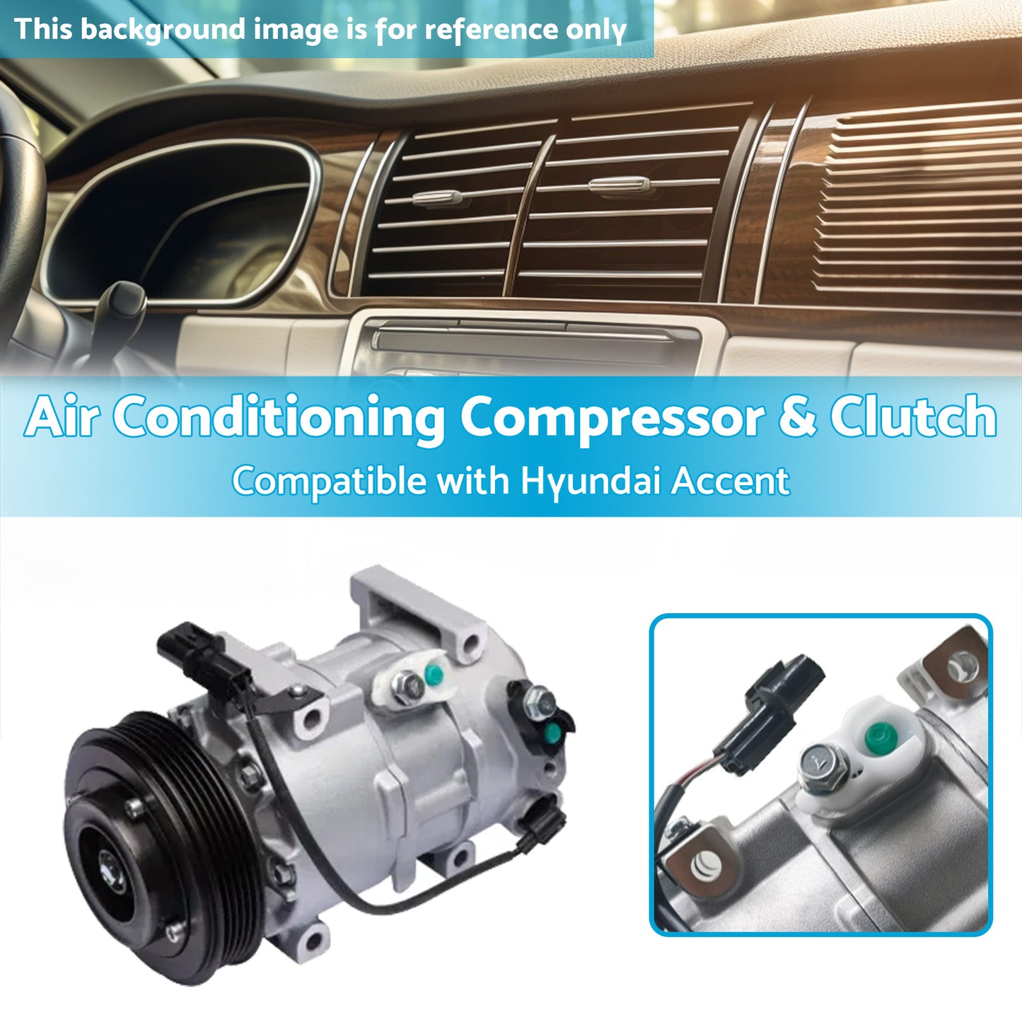 {{ Air Conditioning Compressor  and  Clutch Suitable for Hyundai Accent 14-19 1. 4L }} - Buy Car Parts Online at {{ Kaka Auto Parts }}.