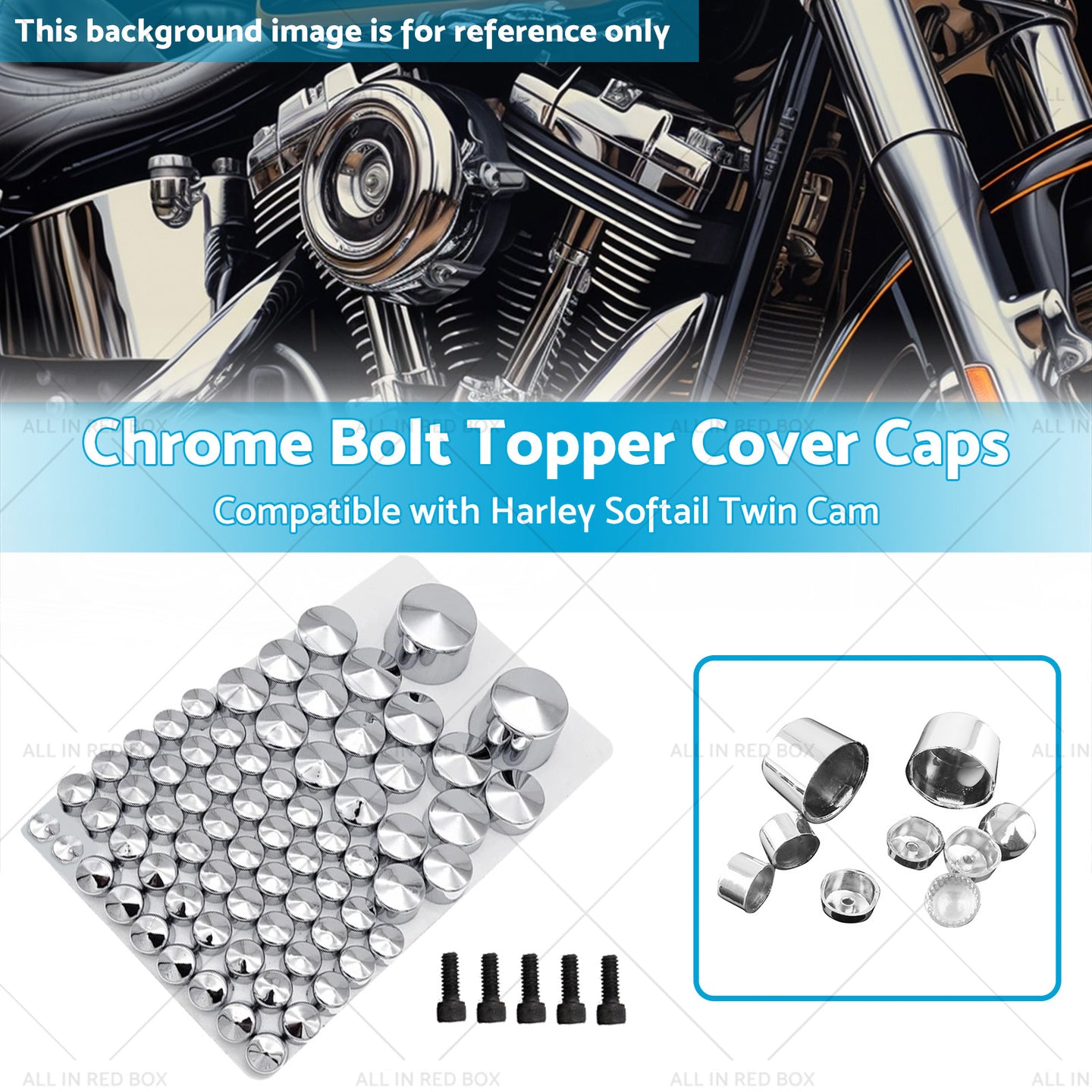 {{ Chrome Bolt Topper Cover Caps Suitable for Harley Twin Cam Softail 07-13 }} - Buy Car Parts Online at {{ Kaka Auto Parts }}.