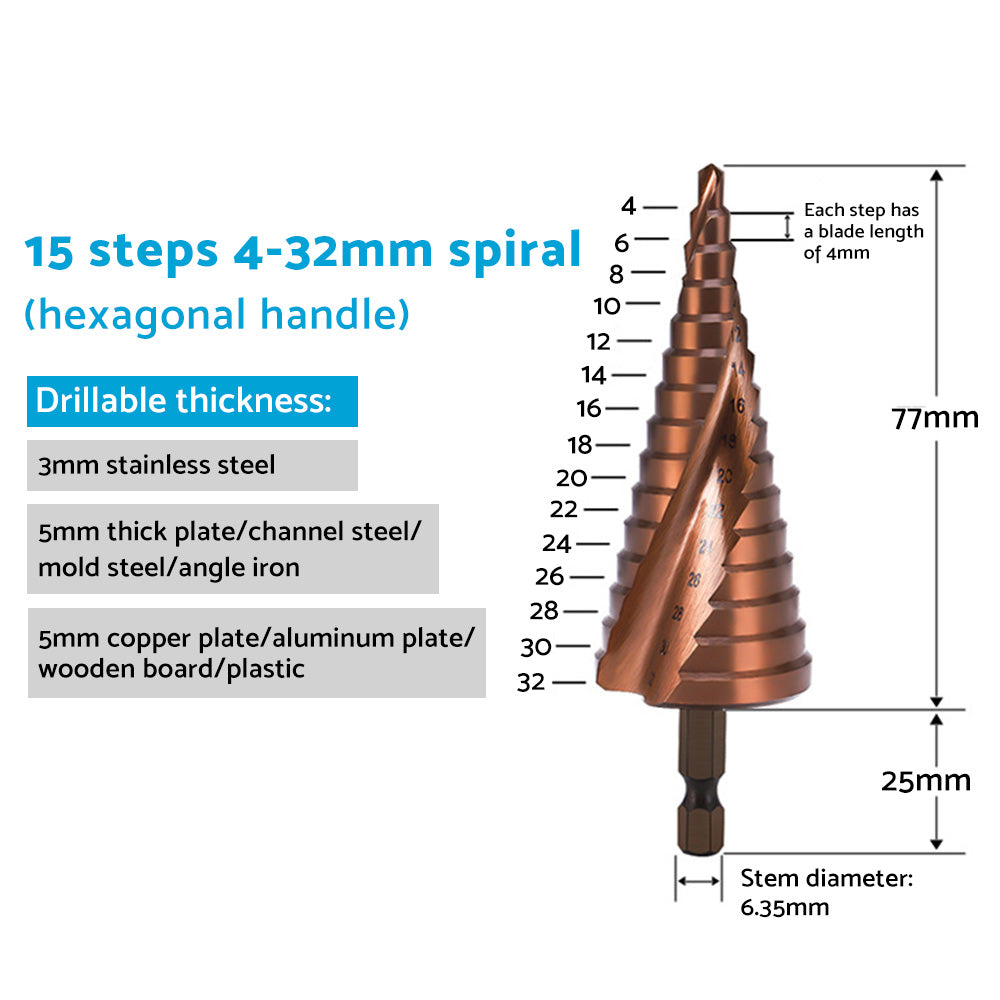 Cobalt Steel Step Cone Drill Bit Hole Cutter 4-12/20/32mm for Stainless Steel
