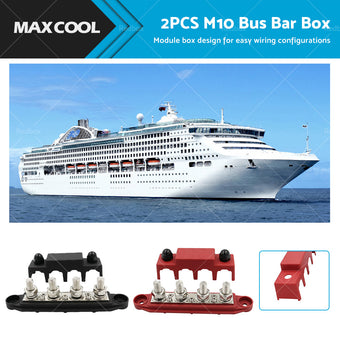 compare product 2PCS M10 4 Post 250A DC 48V Studs Bus Bar Power Distribution Box Terminal Block
