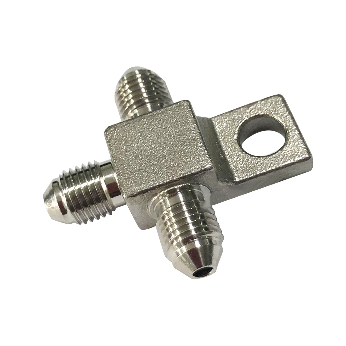 3 AN Male Stainless Steel Brake Hose Tee Block Pair with Mounting Tab Suitable For Universal Use