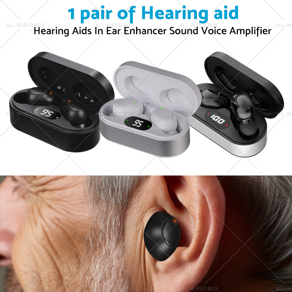 {{ 1 pair of digital rechargeable hearing aids, voice amplifier – Silver + Black, in-ear sound amplifiers }} - Buy Car Parts Online at {{ Kaka Auto Parts }}.
