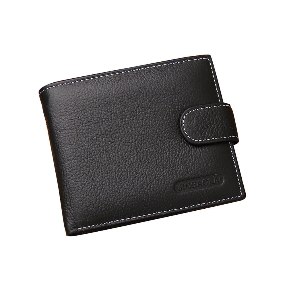 Mens Wallet Black Bi Fold with Top Layer Cowhide Leather Card Slots Coin Pocket