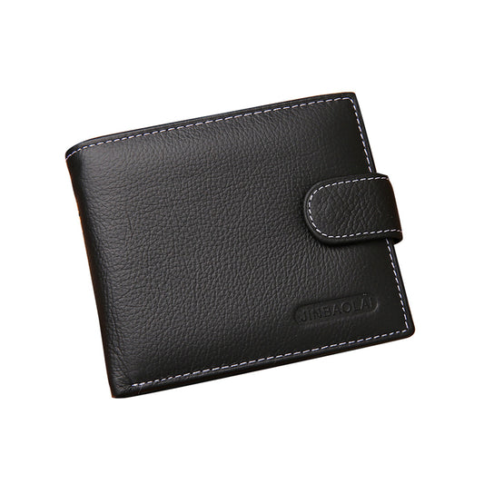 Mens Wallet Black Bi Fold with Top Layer Cowhide Leather Card Slots Coin Pocket