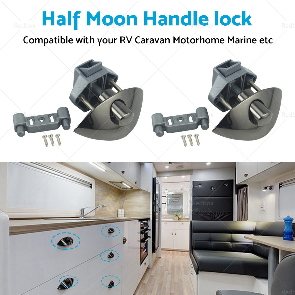 {{ 2x Zinc Alloy Half Moon Handle Push Lock Knob For Camper RV Kitchen Cabin Black }} - Buy Car Parts Online at {{ Kaka Auto Parts }}.