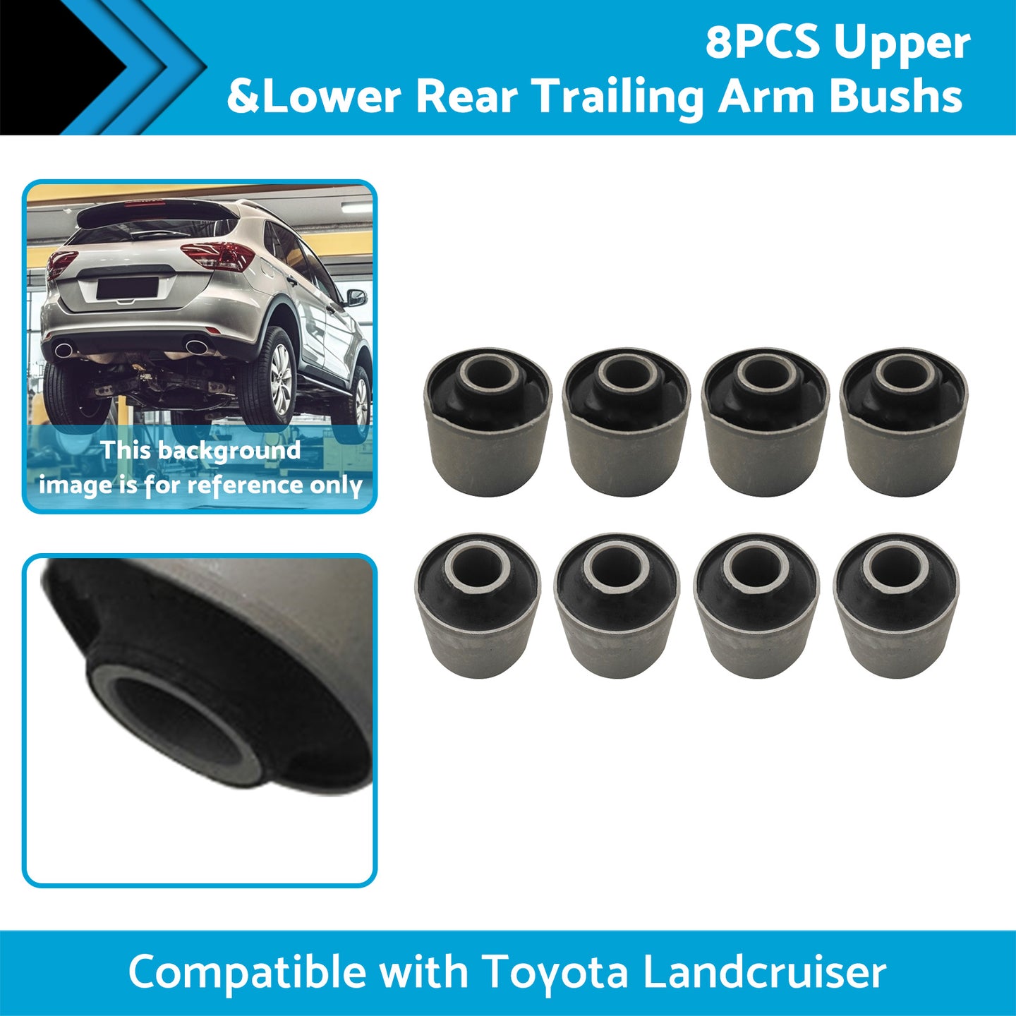 {{ 8x Upper and Lower Rear Trailing Arm Bush Kit Suitable for Toyota Landcruiser 80 105 }} - Buy Car Parts Online at {{ Kaka Auto Parts }}.