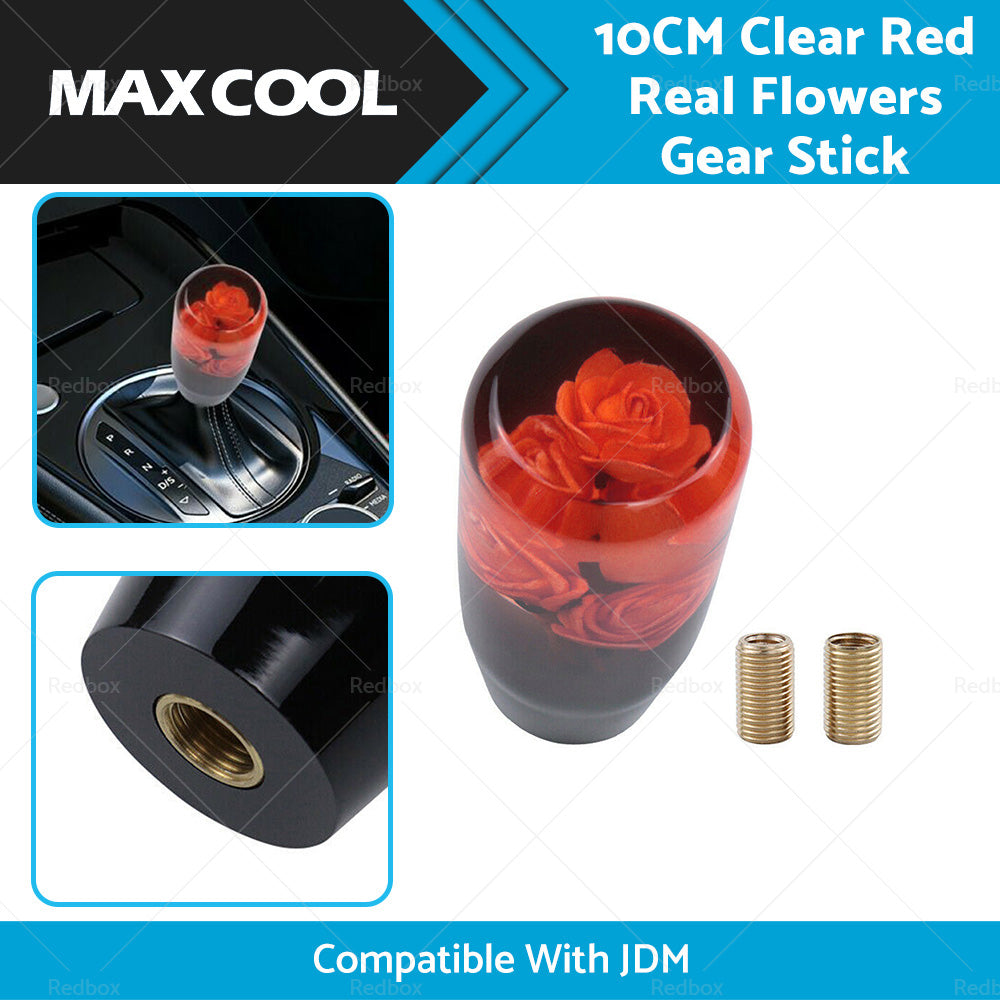{{ 10CM Clear Red Real Flowers Manual Gear Stick Shift Knob Lever Shifter }} - Buy Car Parts Online at {{ Kaka Auto Parts }}.