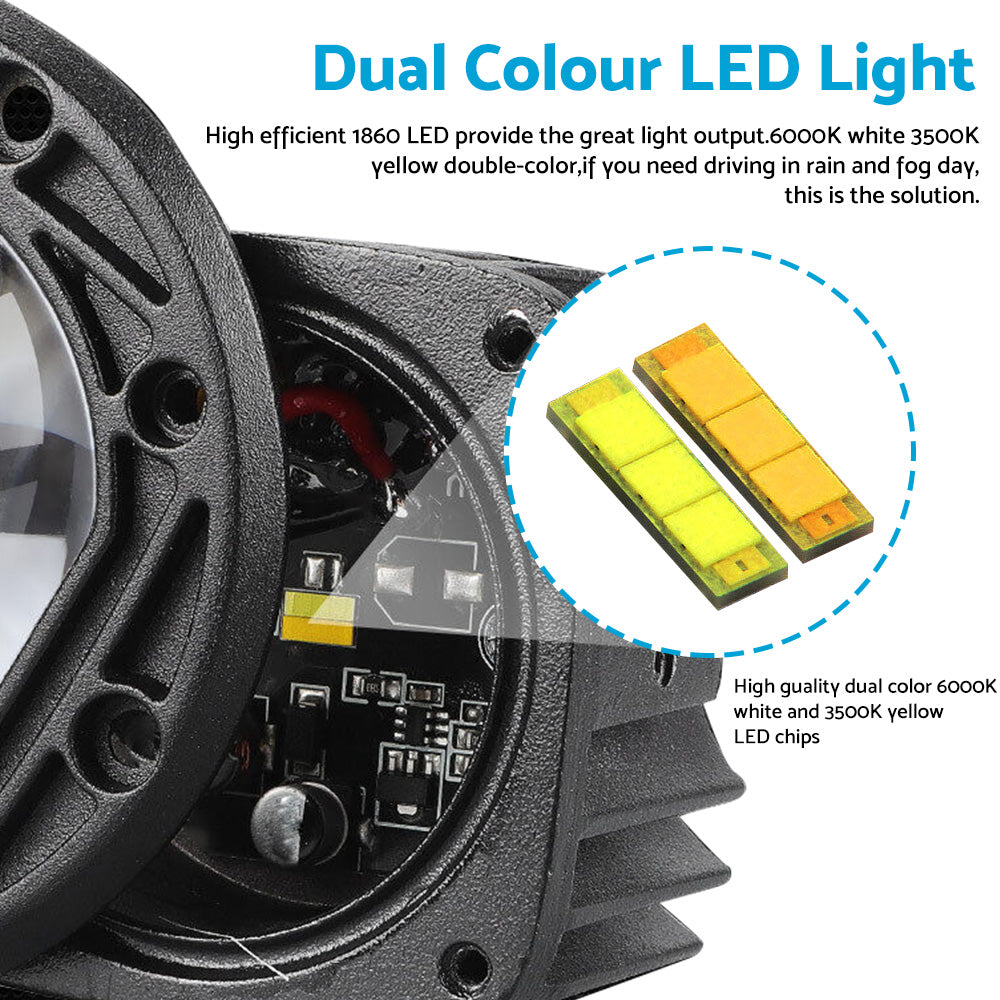 2x 3inch Flush Mount LED Work Light Bar Reverse Fog Lamp 4WD White Yellow 8D Len