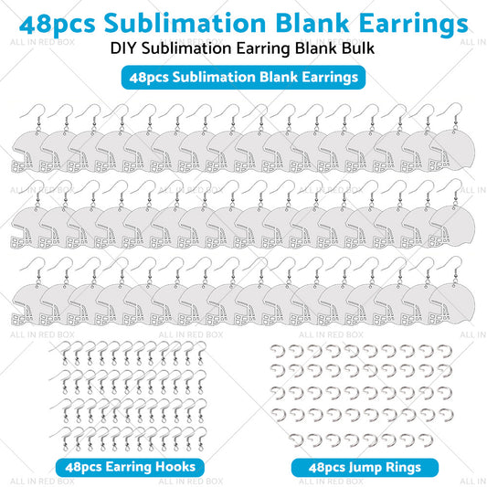 48PCS Sublimation Helmet Earring Blank MDF Double-Sided w  Hook and Jump Ring