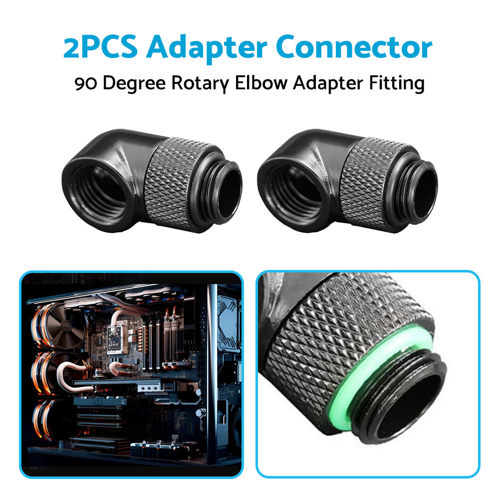2PCS Black Green Water Cooling G1 4 Thread 90 Angle Rotary Elbow Adapter Fitting
