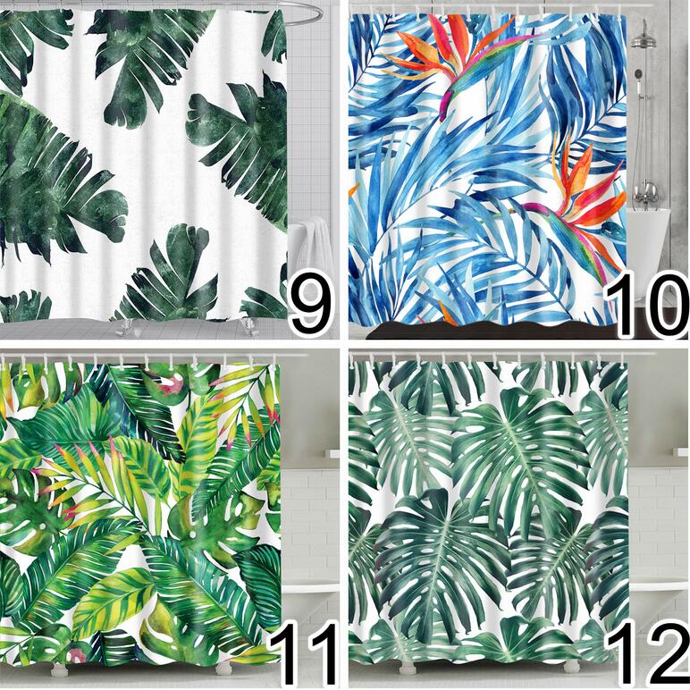 {{ Bathroom Fabric Shower Curtain 12 Hook Set Water Resistant Tropical Plants Panel }} - Buy Car Parts Online at {{ Kaka Auto Parts }}.