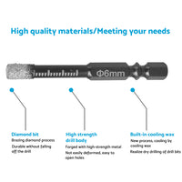 5x Dry Diamond Drill Bit 6mm For Porcelain Granite Tile Glass Ceramics Marble