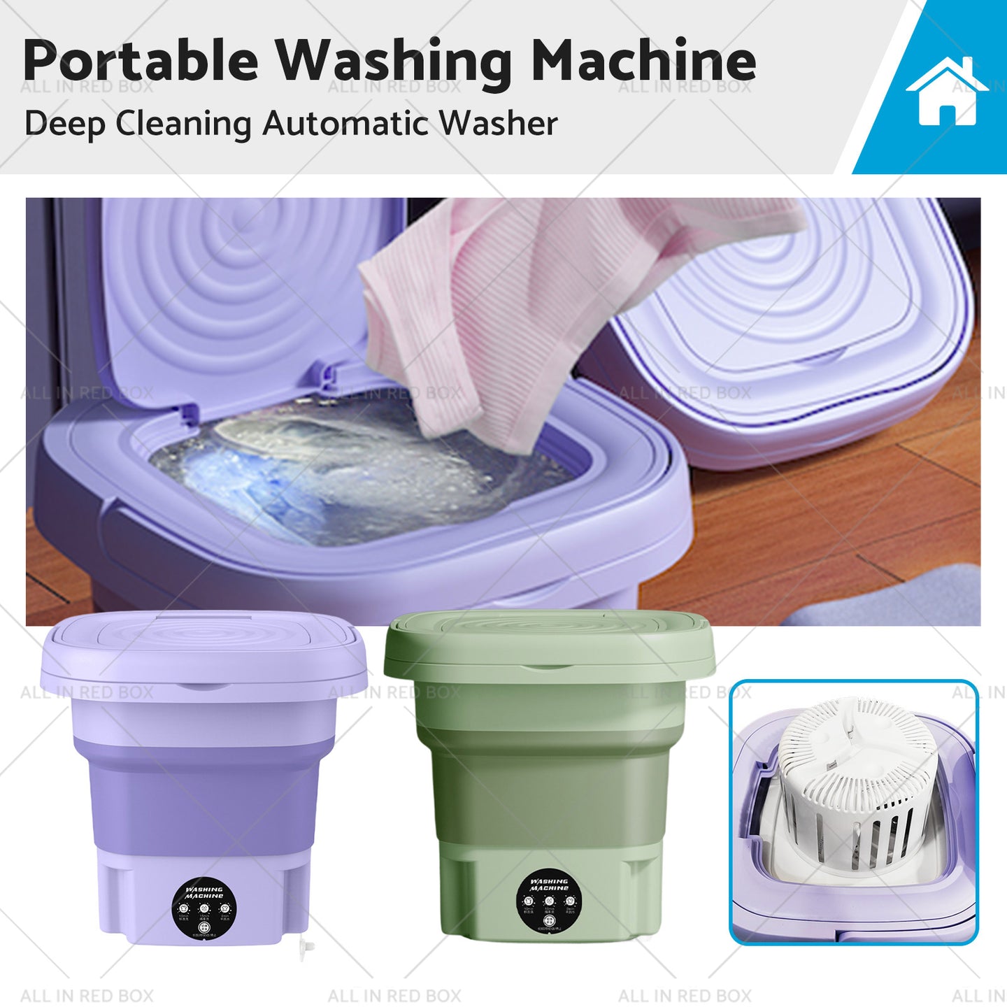 {{ 8L Foldable Washing Machine Portable 3 Modes Deep Cleaning Automatic Washer 240V }} - Buy Car Parts Online at {{ Kaka Auto Parts }}.