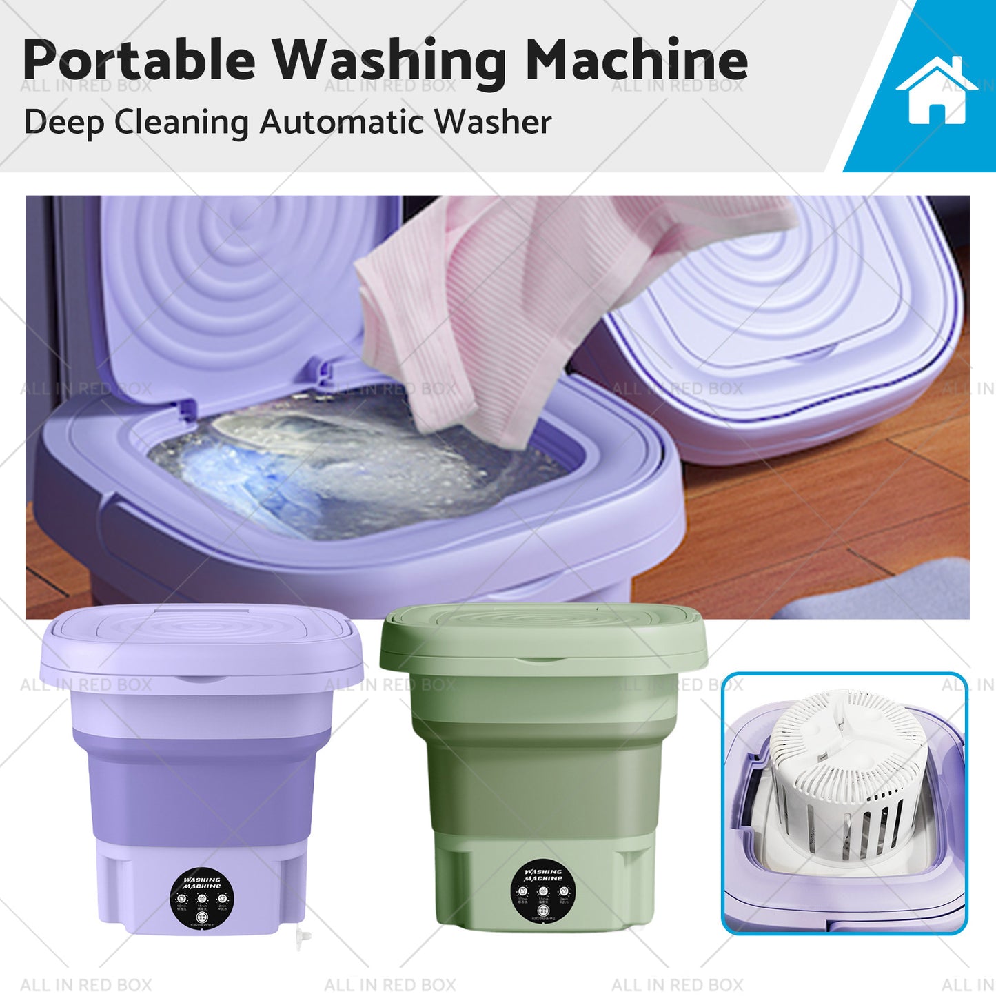 {{ 8L Foldable Washing Machine Portable 3 Modes Deep Cleaning Automatic Washer 240V }} - Buy Car Parts Online at {{ Kaka Auto Parts }}.