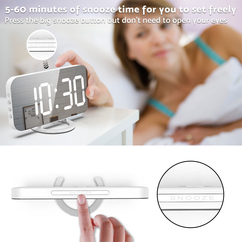 {{ Digital Alarm Clock Mirror LED Display Snooze Function Dim Mode Wall Bedroom }} - Buy Car Parts Online at {{ Kaka Auto Parts }}.