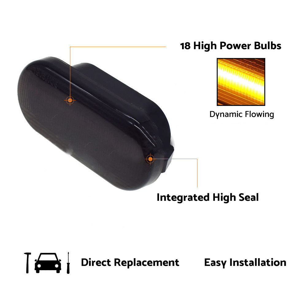 2x Dynamic LED Side Indicator Black Smoke Turning Signal Light Suitable For Ford Seat VW