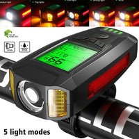 {{ USB Rechargeable LED Bicycle Headlight w/Horn Speedometer Bike Front Head Light }} - Buy Car Parts Online at {{ Kaka Auto Parts }}.